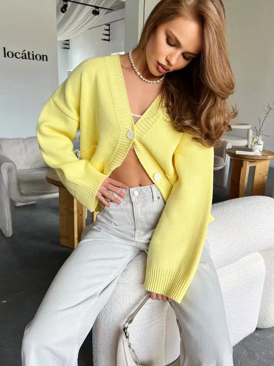 V-neck Pocket Knit Cardigan