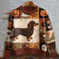 Vintage Dachshund Felt Art Inspired Embroidered Cozy Knit Sweater artswardrobe