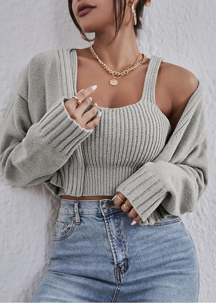 Cozy Knit Cropped Sweater & Cardigan Set