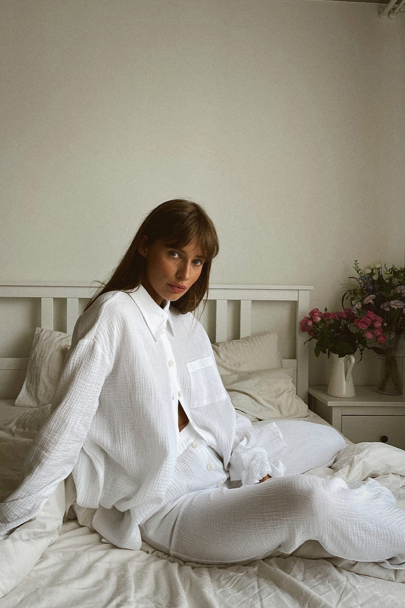 Cotton Wrinkled Shirt Pants Two Piece Set