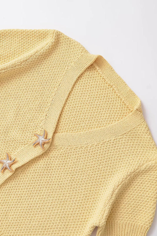 Short Sleeve Starfish Button Knit Cardigan