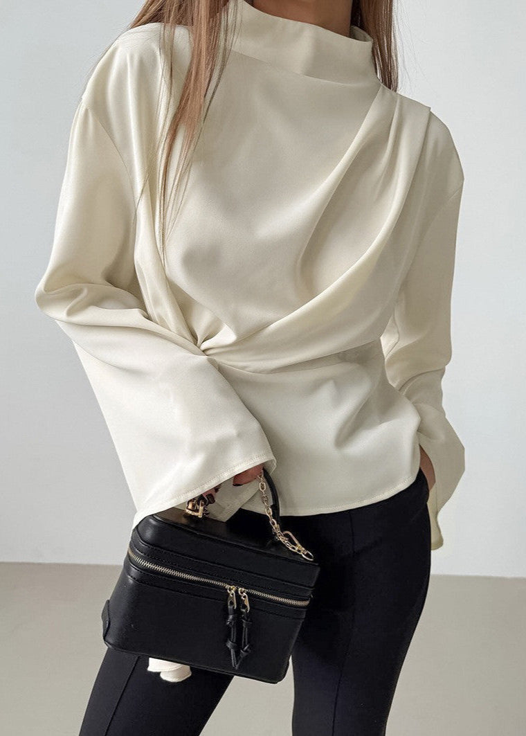 Ivory Twist-front Draped Blouse