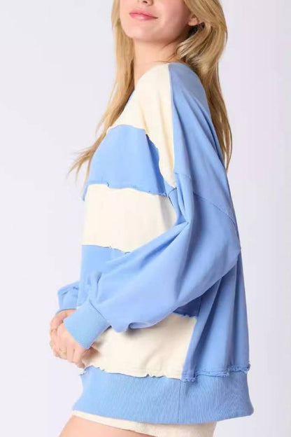 Colorblock Striped Top Loose Long Sleeve Sweater
