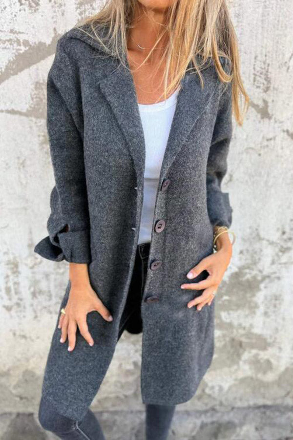 Color Lapel Pocket Single Breasted Midi Coat