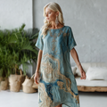 Vintage Marble Texture Collection Retro Bohemia Gradient Gilded Pattern Linen Dress elevenforest