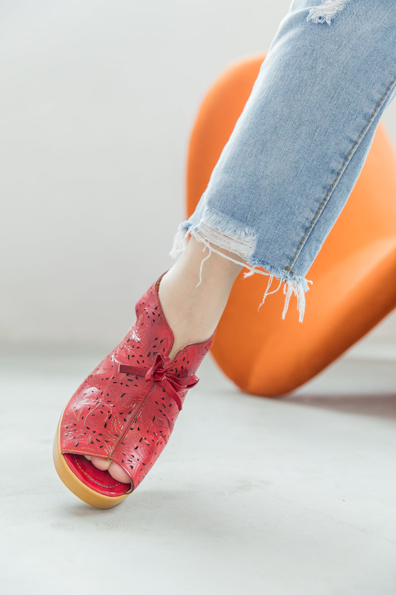 Soffia | Red Perforated Genuine Leather Sandal