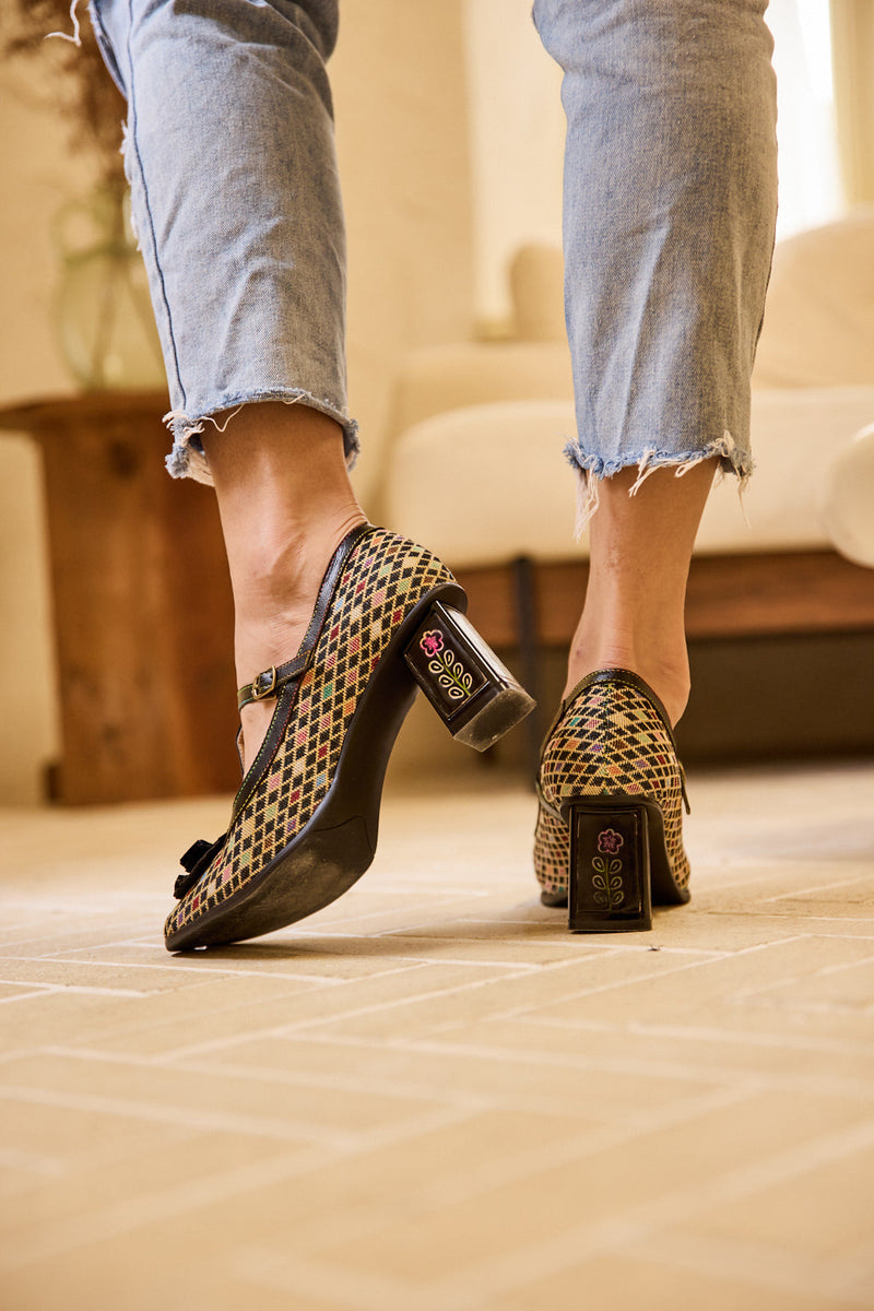 Soffia | Kaylum Diamond Print T-strap Pump