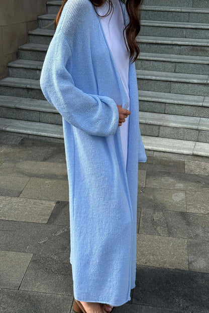 Color Open Front Long Cardigan