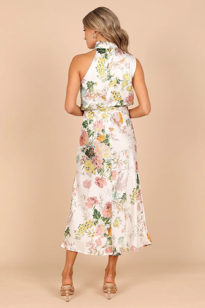Wine Country Dates Halter Neck Elastic Waist Maxi Dress
