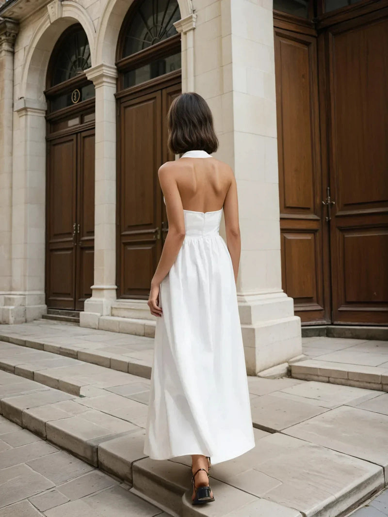Simple and Cotton & Linen Halter a Line Long Dress
