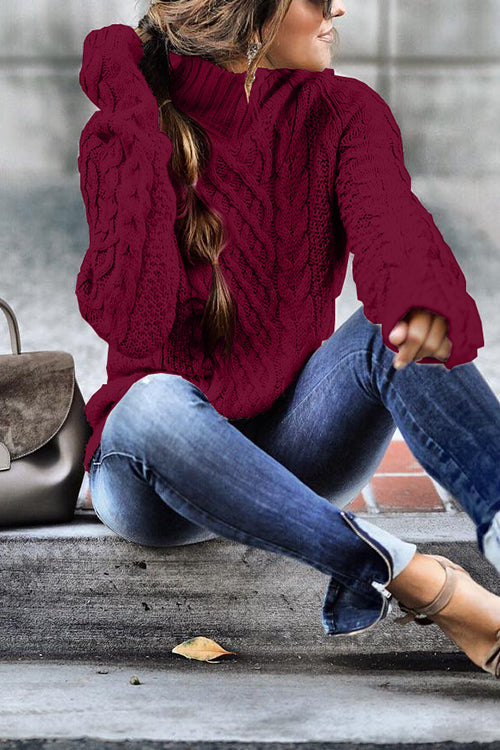 Mockneck Cable Knit Pullover Sweater