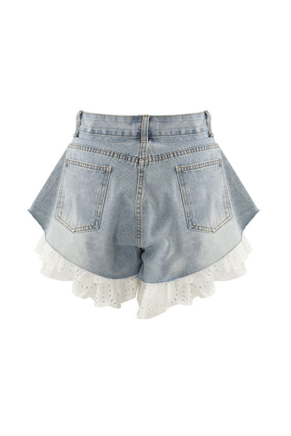 Lace Patchwork Denim Shorts