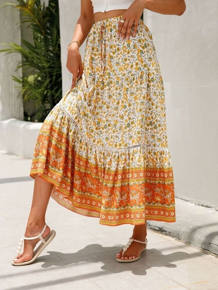 Magnolia Print Tiered Skirt