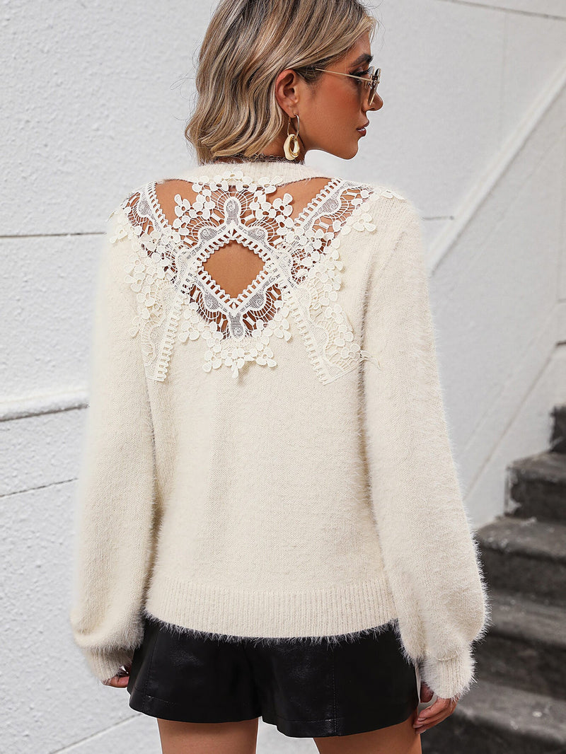 Petals Lace Pullover Sweater - Cream