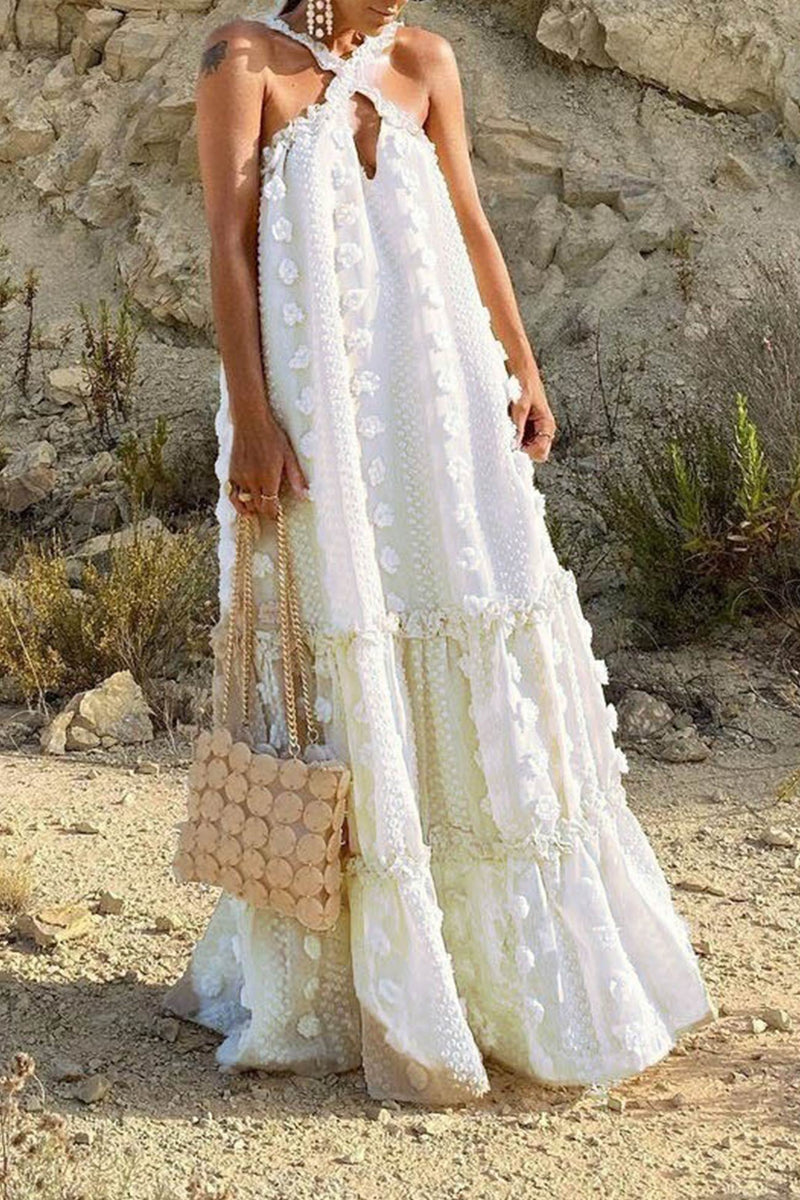 3d Criss-cross Halterneck Maxi Dress