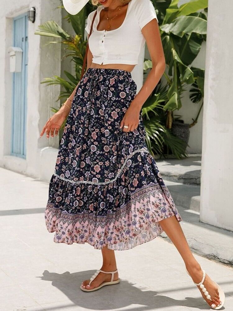 Midnight Meadows Tiered Skirt