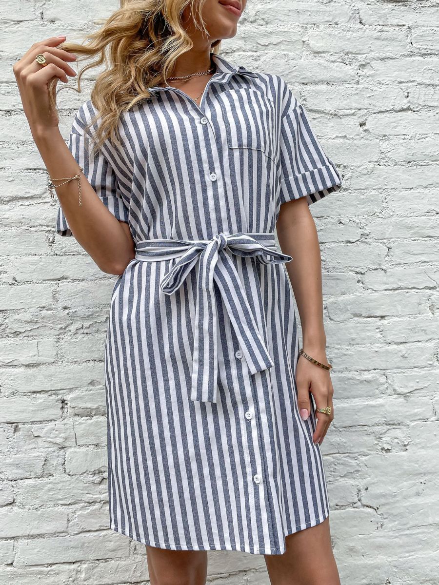 Antonette Dress - Grey Stripe