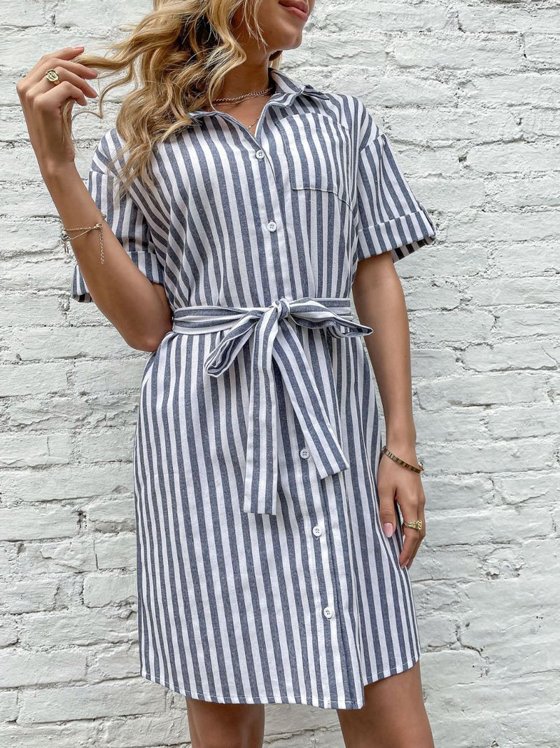 Antonette Dress - Grey Stripe