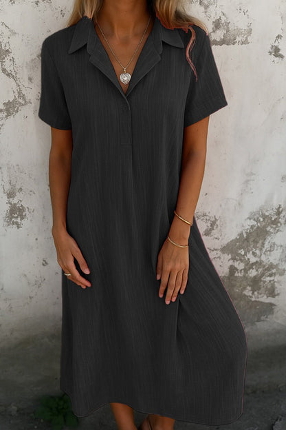 V-neck Color Short-sleeve Shirt Dress