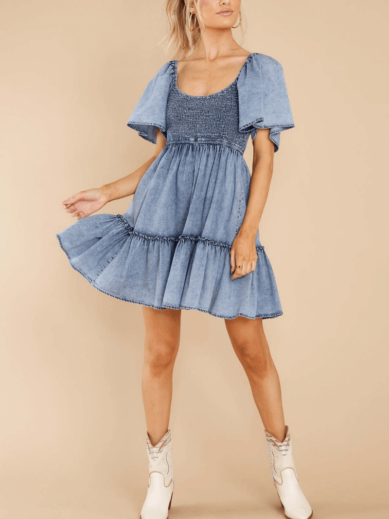 Billy Denim Smocked Babydoll Mini Dress