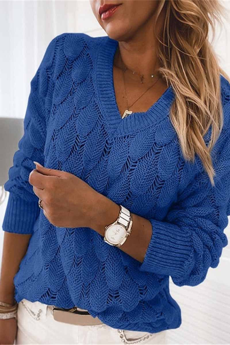 Loose V-neck Feather Color Sweater(5 Colors)