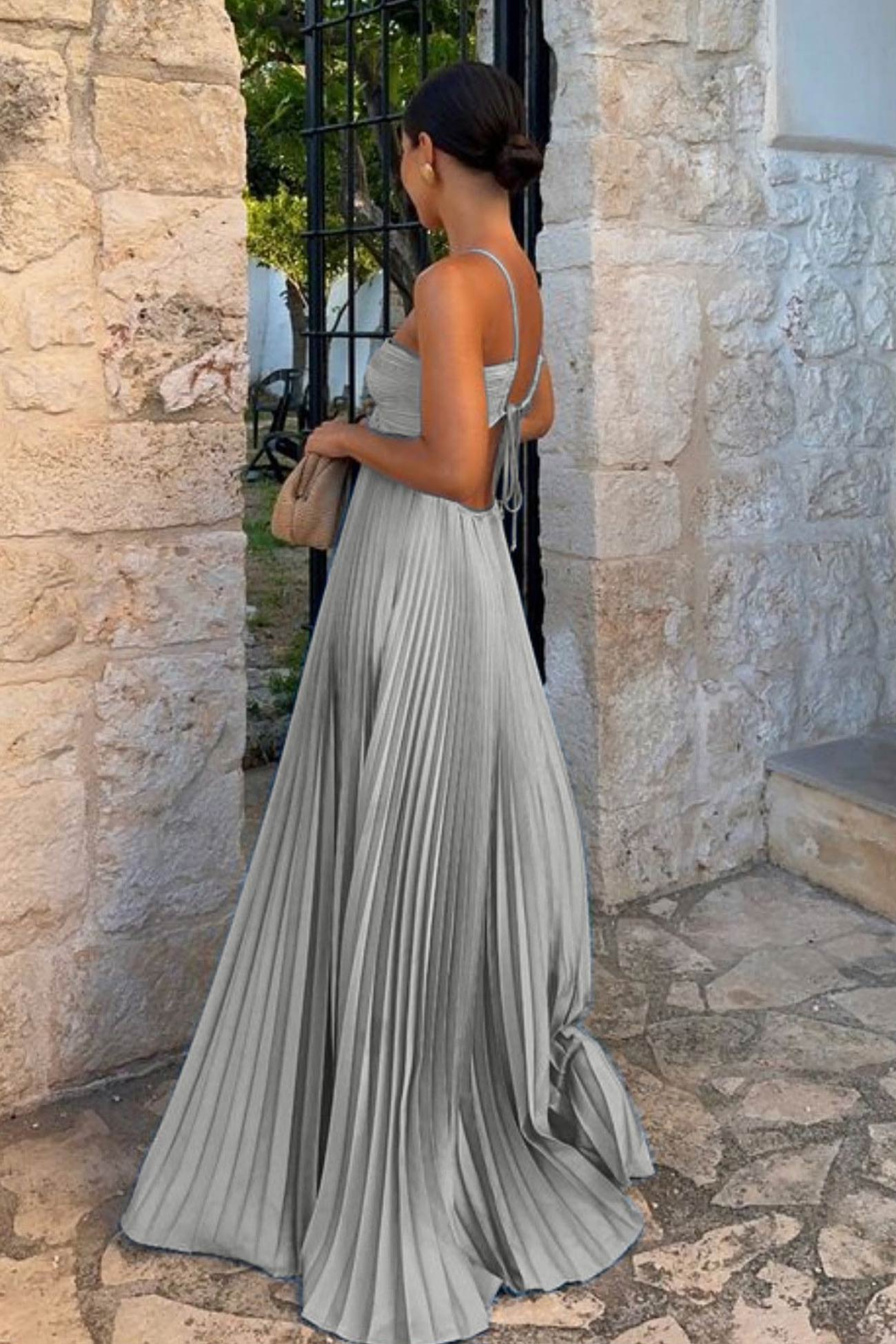 Halterneck Cutout Pleated Maxi Dress