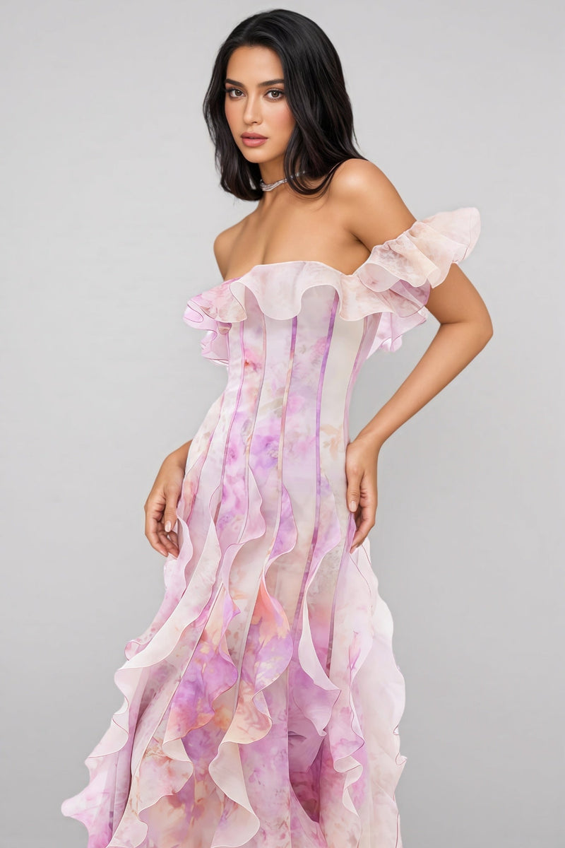 Adonis Pink Ruffled Maxi Dress