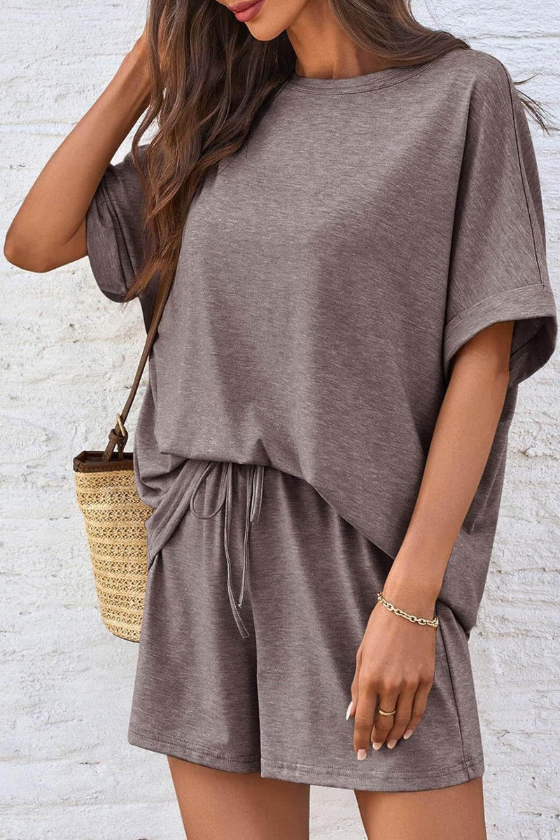 Color Bat Sleeve T-shirt Shorts Set