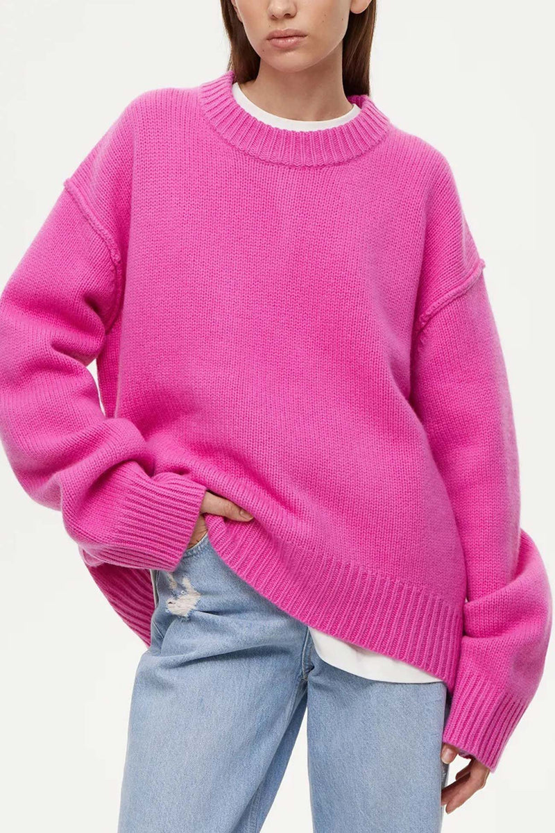Round Neck Color Pullover Sweater