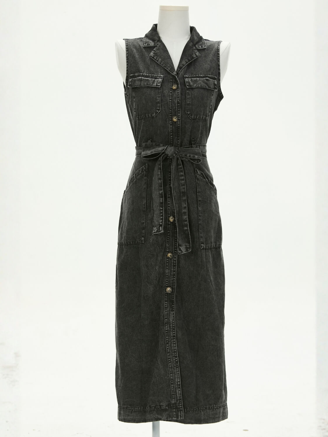 Timko Waist Tie Denim Mini Dress - Black