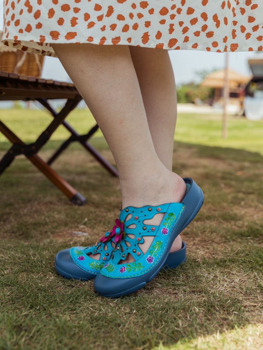 Soffia | Turquoise -applique Cutout Leather Sandal