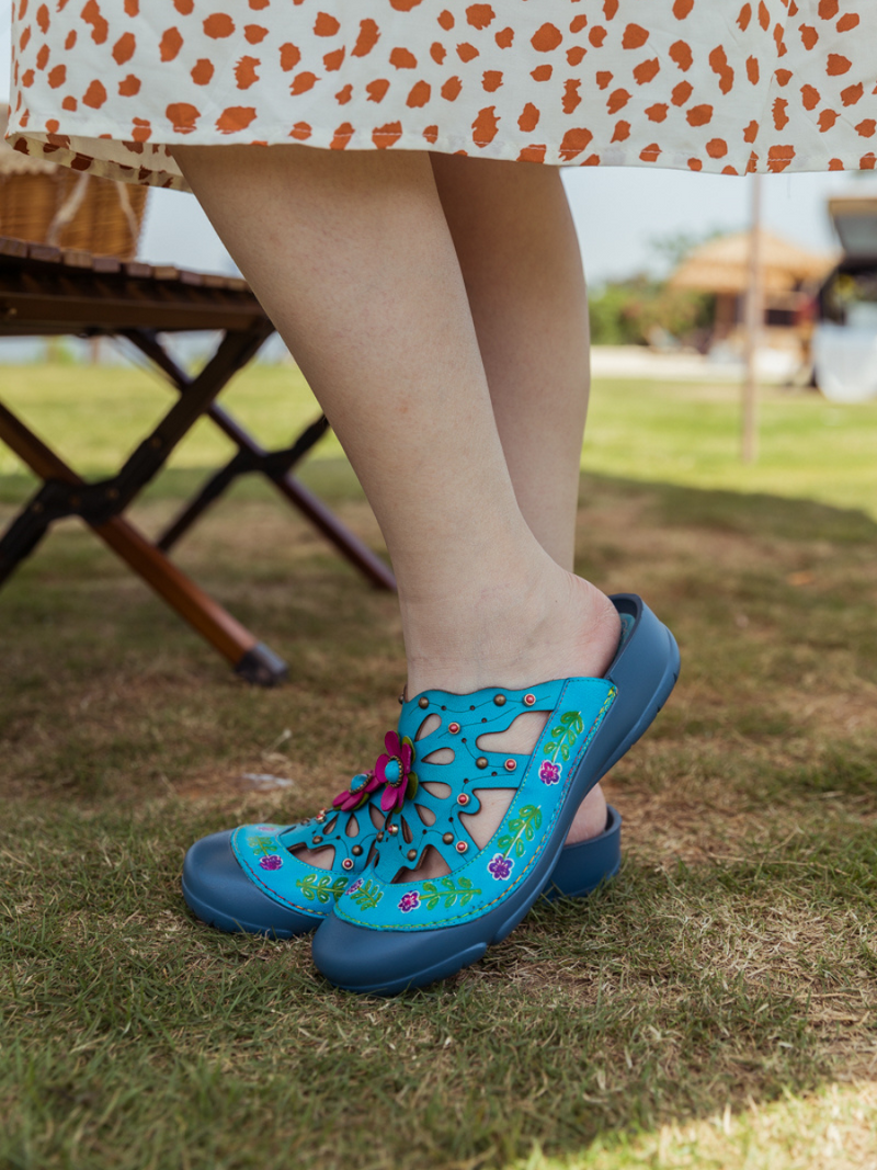 Soffia | Turquoise -applique Cutout Leather Sandal
