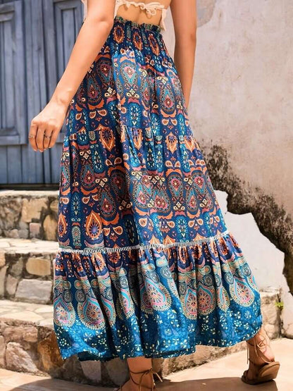 Shirred High Waist Skirt in Brown