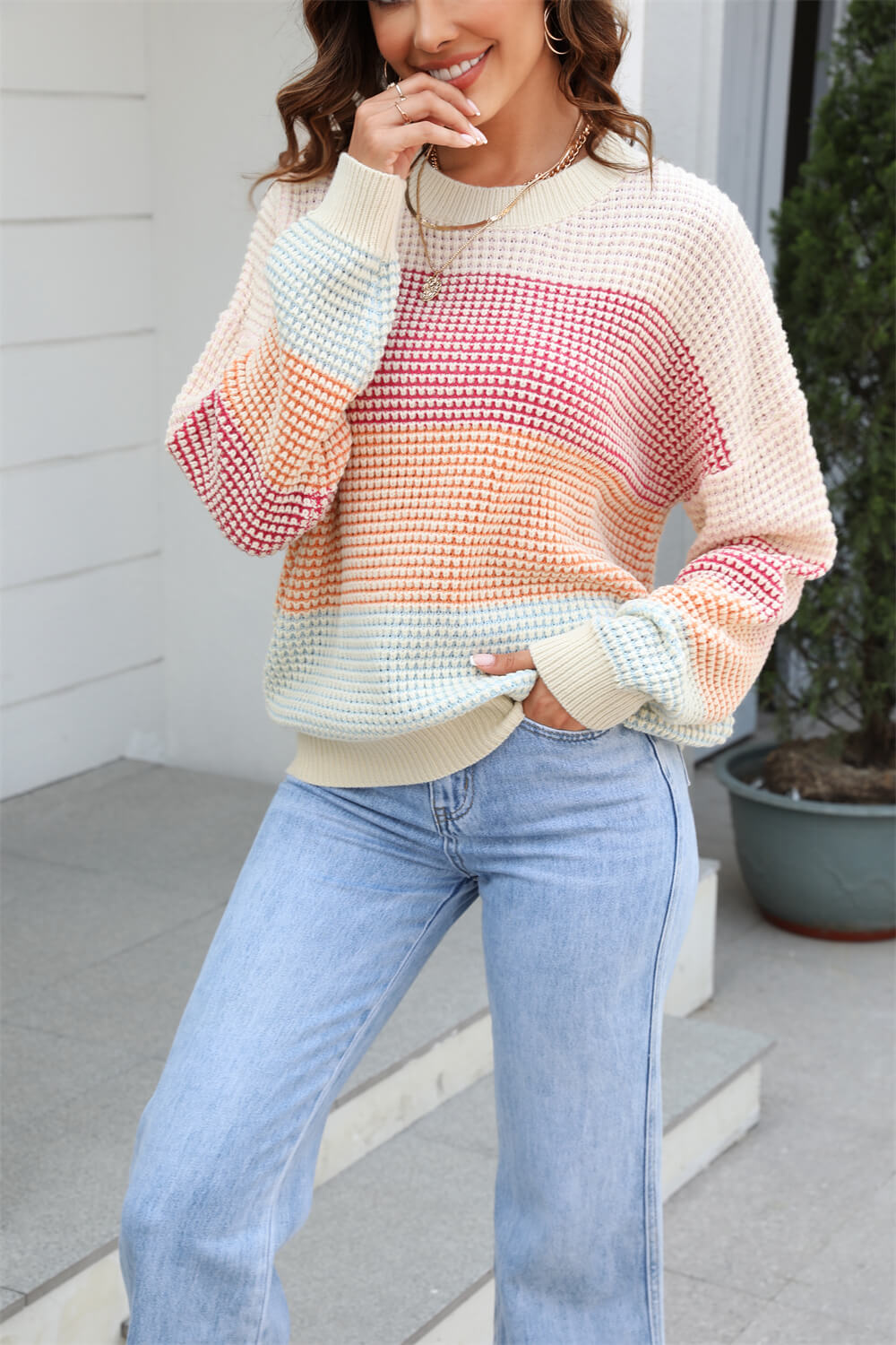 Dont Mind Me Striped Knit Sweater - Beige