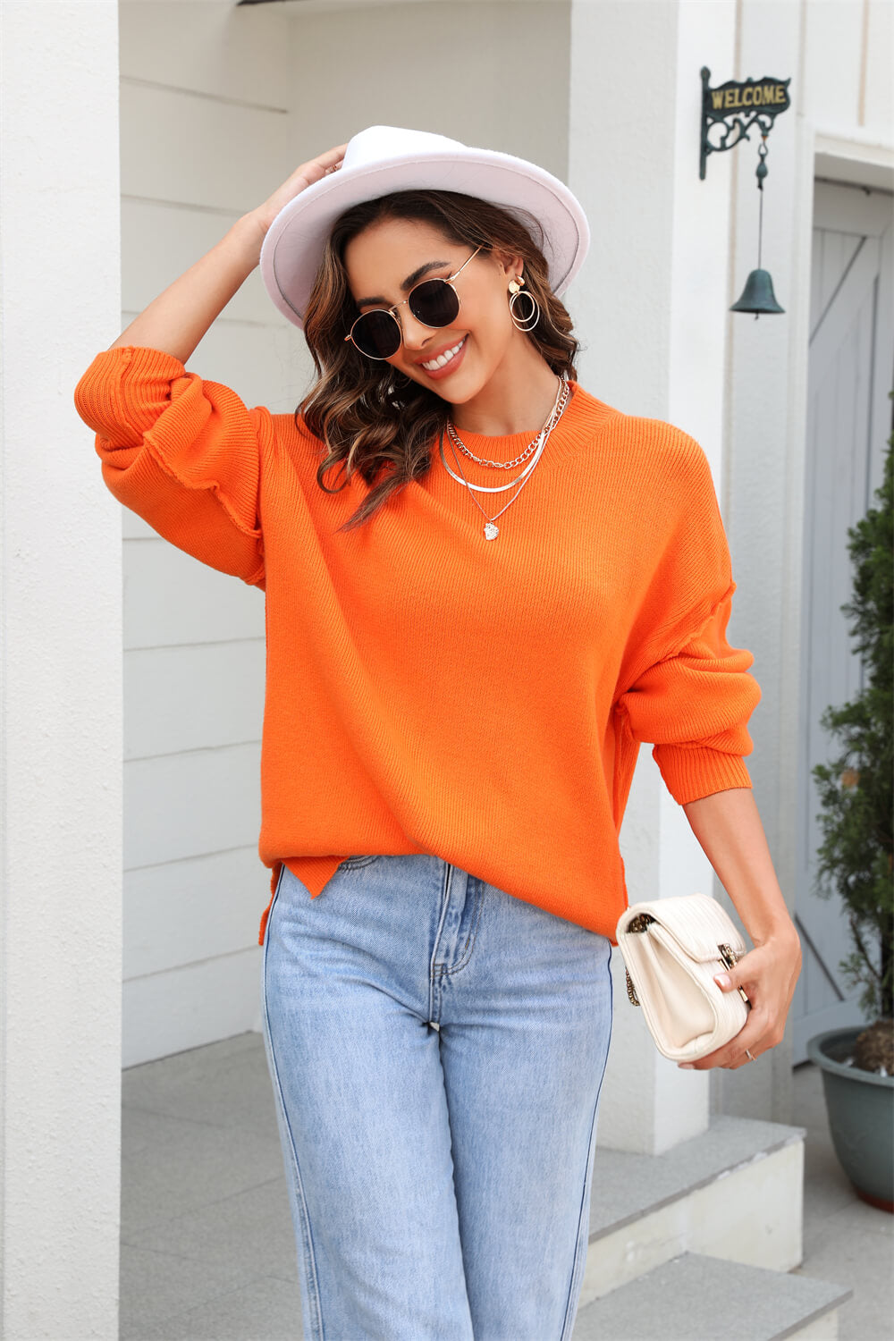 Stanton Crewneck Knit Sweater - Orange