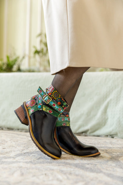 Soffia | Abstract Strap Leather Ankle Boot