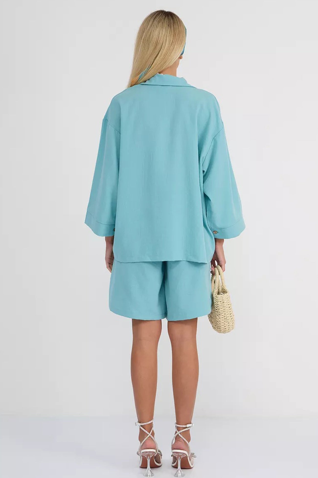 Color Shirt Single-breasted Bermuda Shorts Set