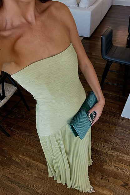 Moxidress Strapless Tube Patchwork Pleated Maxi Dress