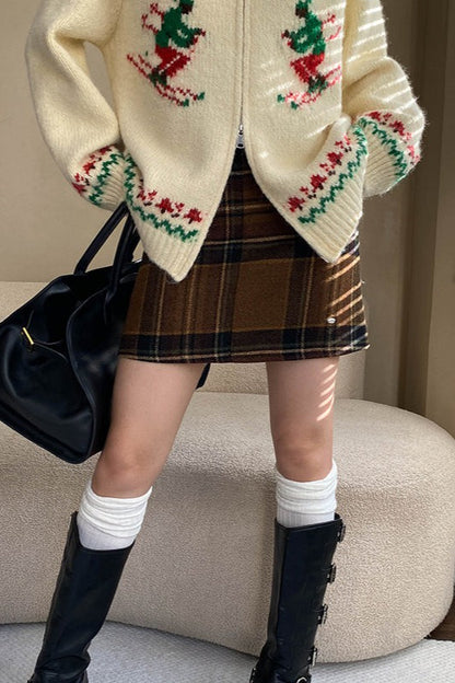 Plaid Color Block High Waist Skirt