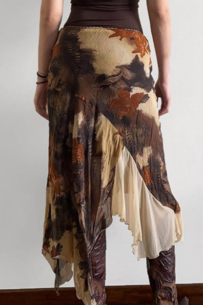 Contrast Asymmetrical Mermaid Midi Skirt