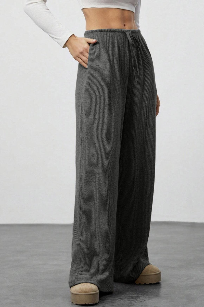 Draped Drawstring Wide Leg Knit Pants