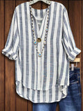 V-neck Vertical Striped Shirt
