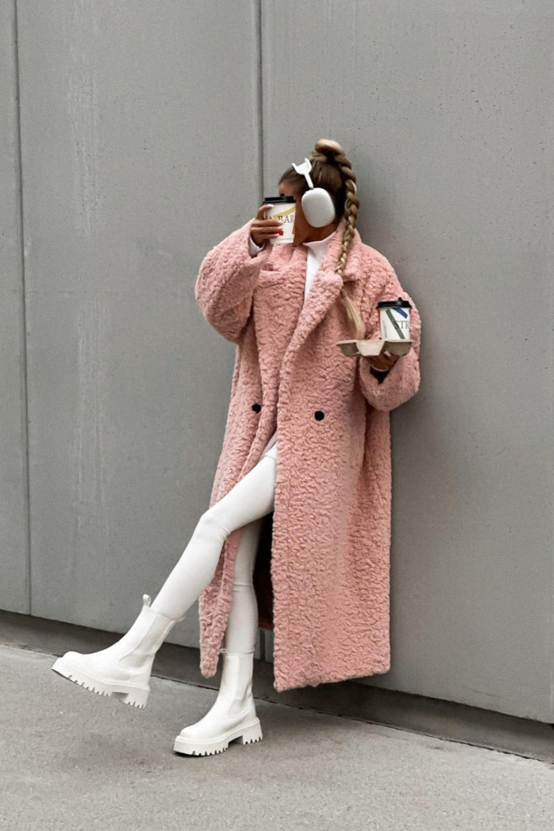 Office Lapel Plush Long Sleeve Coat