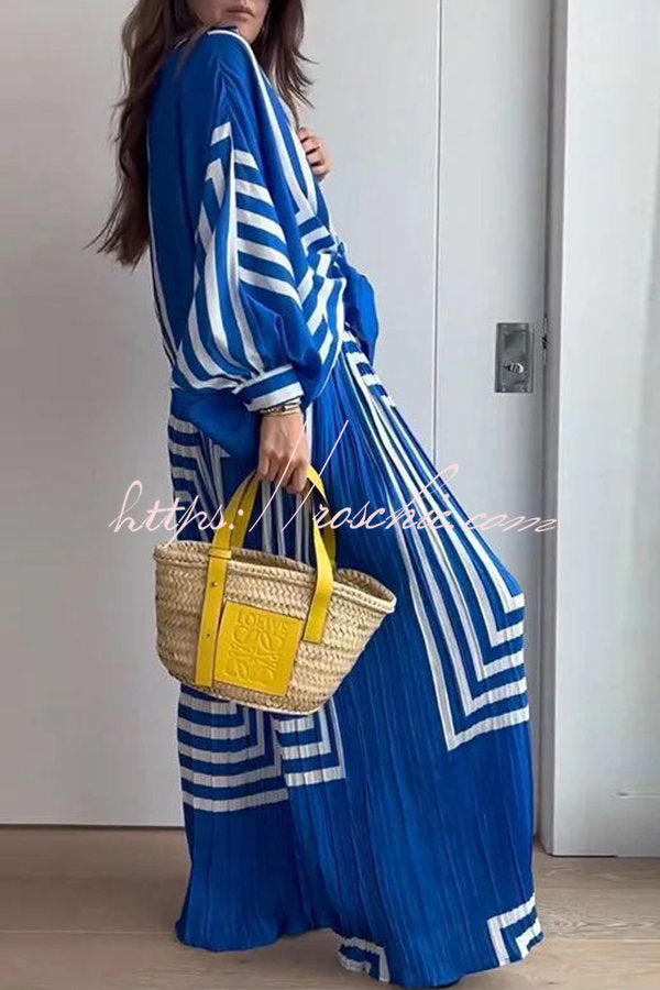 Vacation Attitude Geometric Print Oversized Shirt and Elasticated Wide Leg Pants