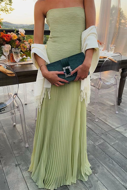 Strapless Tube Patchwork Pleated Maxi Dress