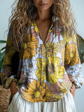 Women's Elegant Floral Print Casual Long Sleeve Comfortable Cotton Shi