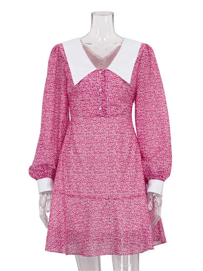 V-neck Printed Mini Dress for Slim High Waist Long Sleeve Party Dress Backless ’s Dress Summer