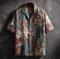 Bohemian Style Plant And Flower Pattern Men's Retro Cotton And Linen Shirt elevenforest