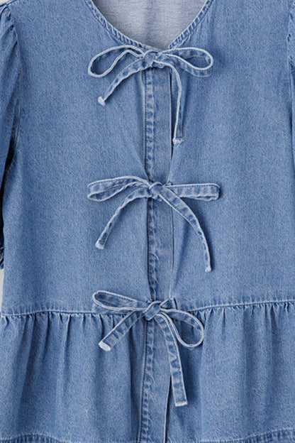Denim Tie Bow Blouse
