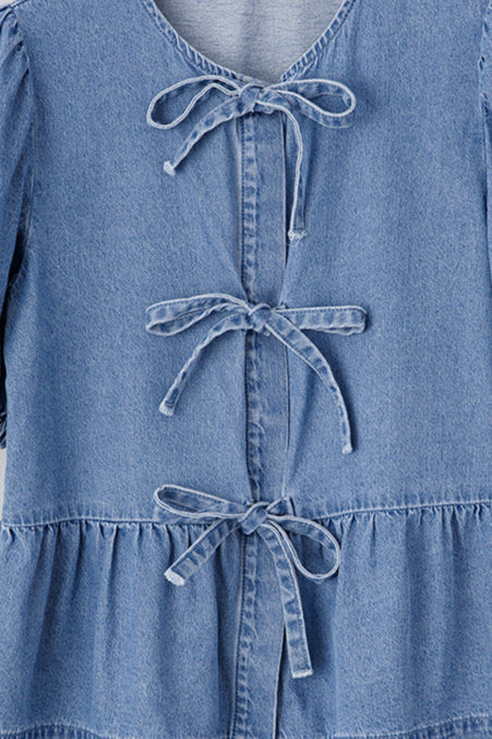 Denim Tie Bow Blouse